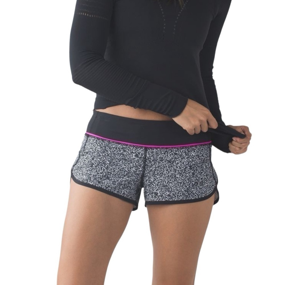 Lululemon Speed Shorts Static White Black/Black/Raspberry Glo Light Size 8 RARE